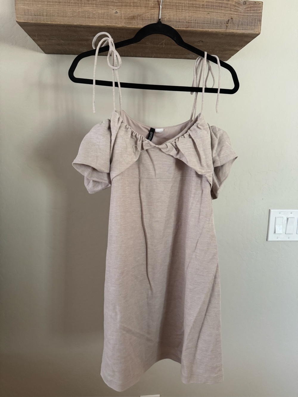 Off-Shoulder Ruffle Mini Dress - Light Beige - Picture 2 of 4